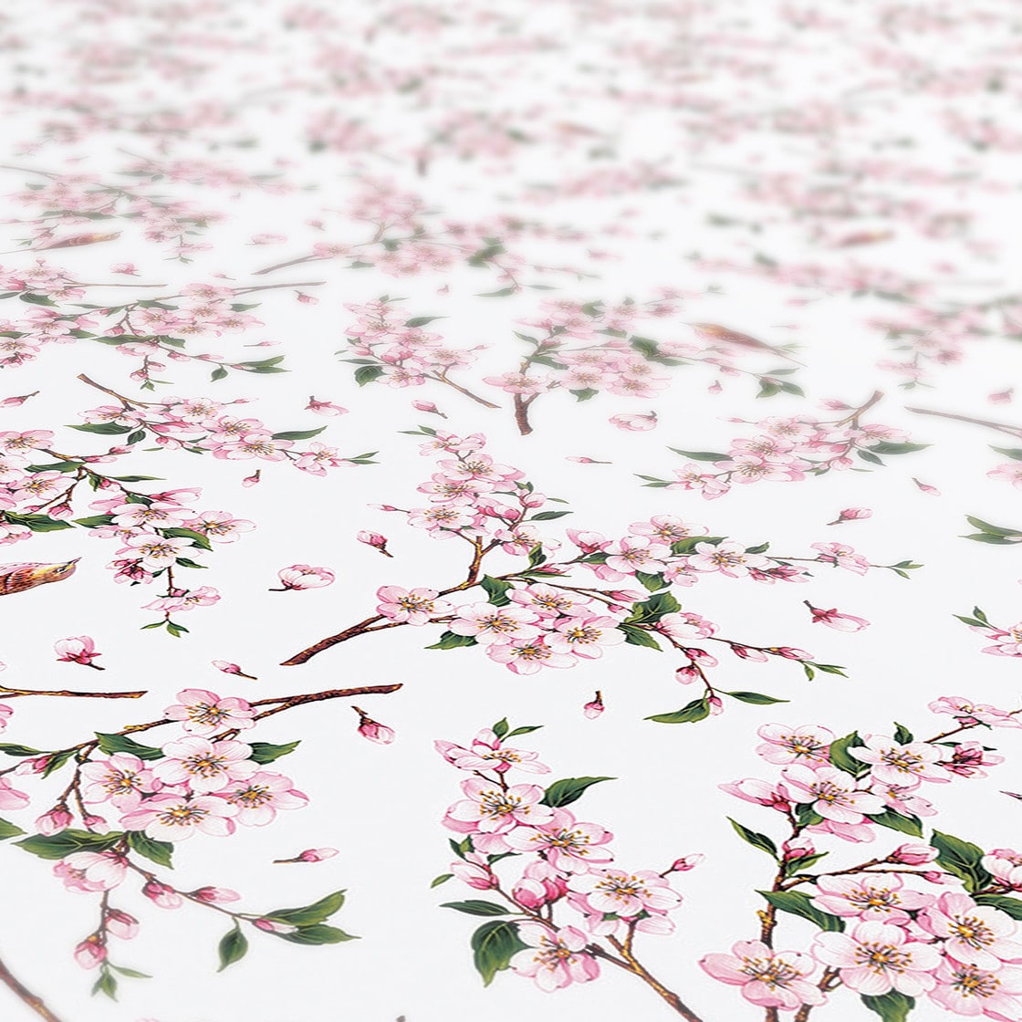Voksdug med rosa kirsebær blomster a