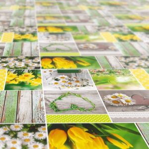 Forårs voksdug med gule tulipaner Ø 140 cm a