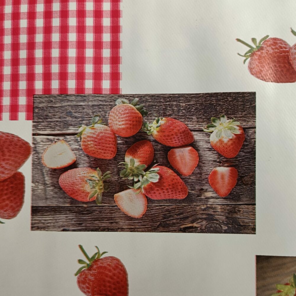 Voksdug med jordbær i skål c